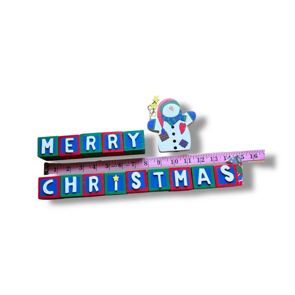 Vintage Festive Merry Christmas Block Decor